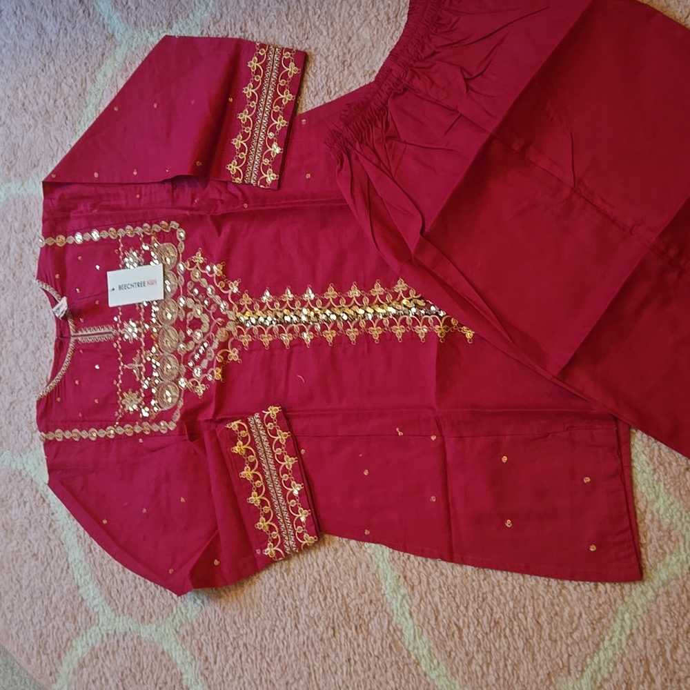 Embroidered Pink Kurta Set For Girls